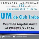 El almuerzo aniversario de Trebolense, se realizará en el SUM de la institución