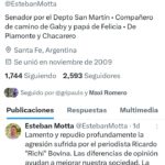 El Senador Motta también repudió la agresión a «Richi» Bovina